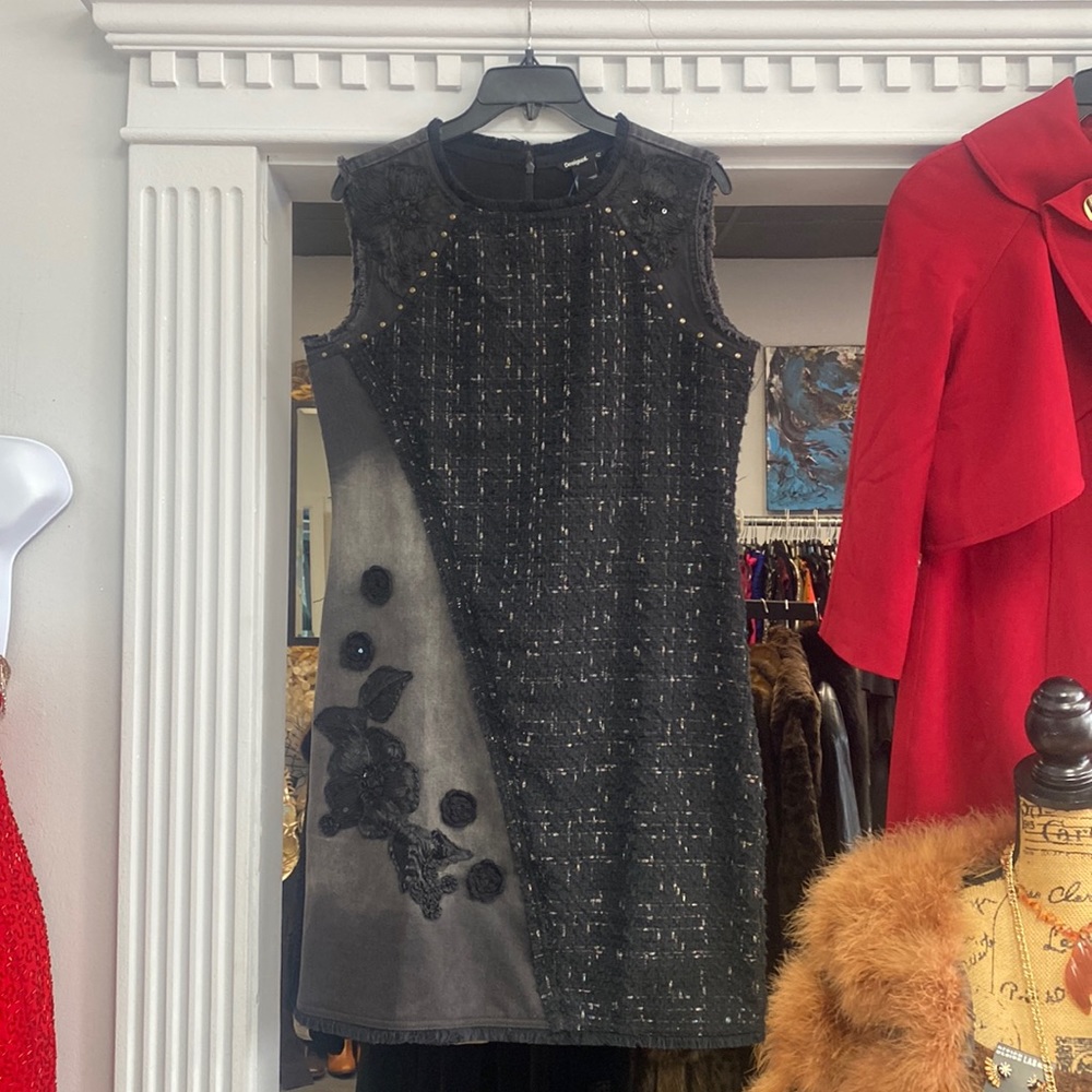 Desigual Black Denim and Tweed Dress